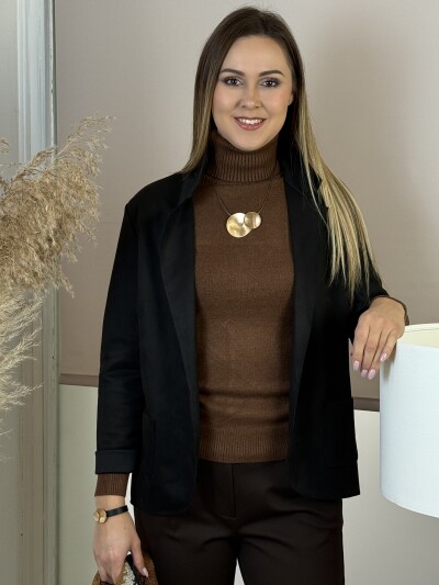 Velúr hatású rövid kabát - fekete