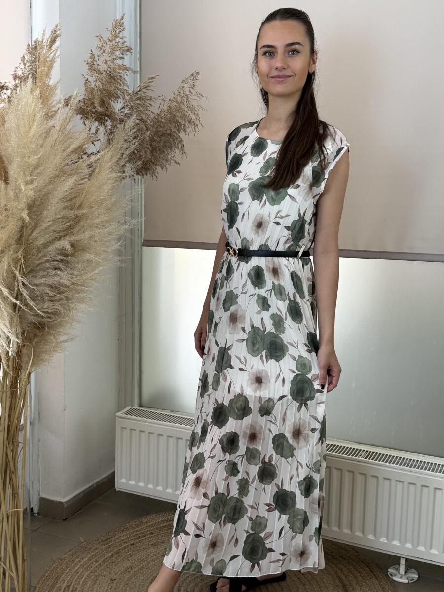 Plisszírozott mintás maxi ruha - khaki - Kép 15