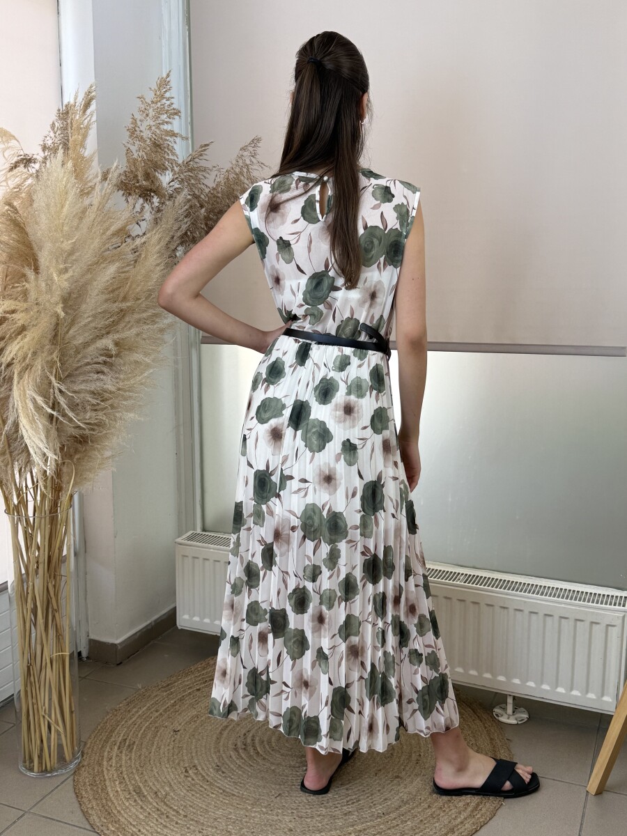 Plisszírozott mintás maxi ruha - khaki - Kép 8
