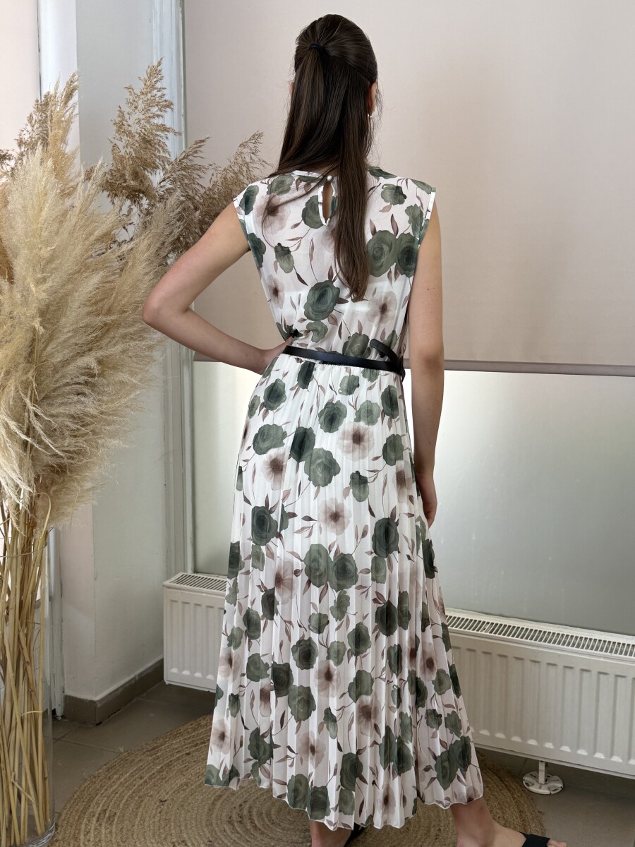 Plisszírozott mintás maxi ruha - khaki - Kép 16