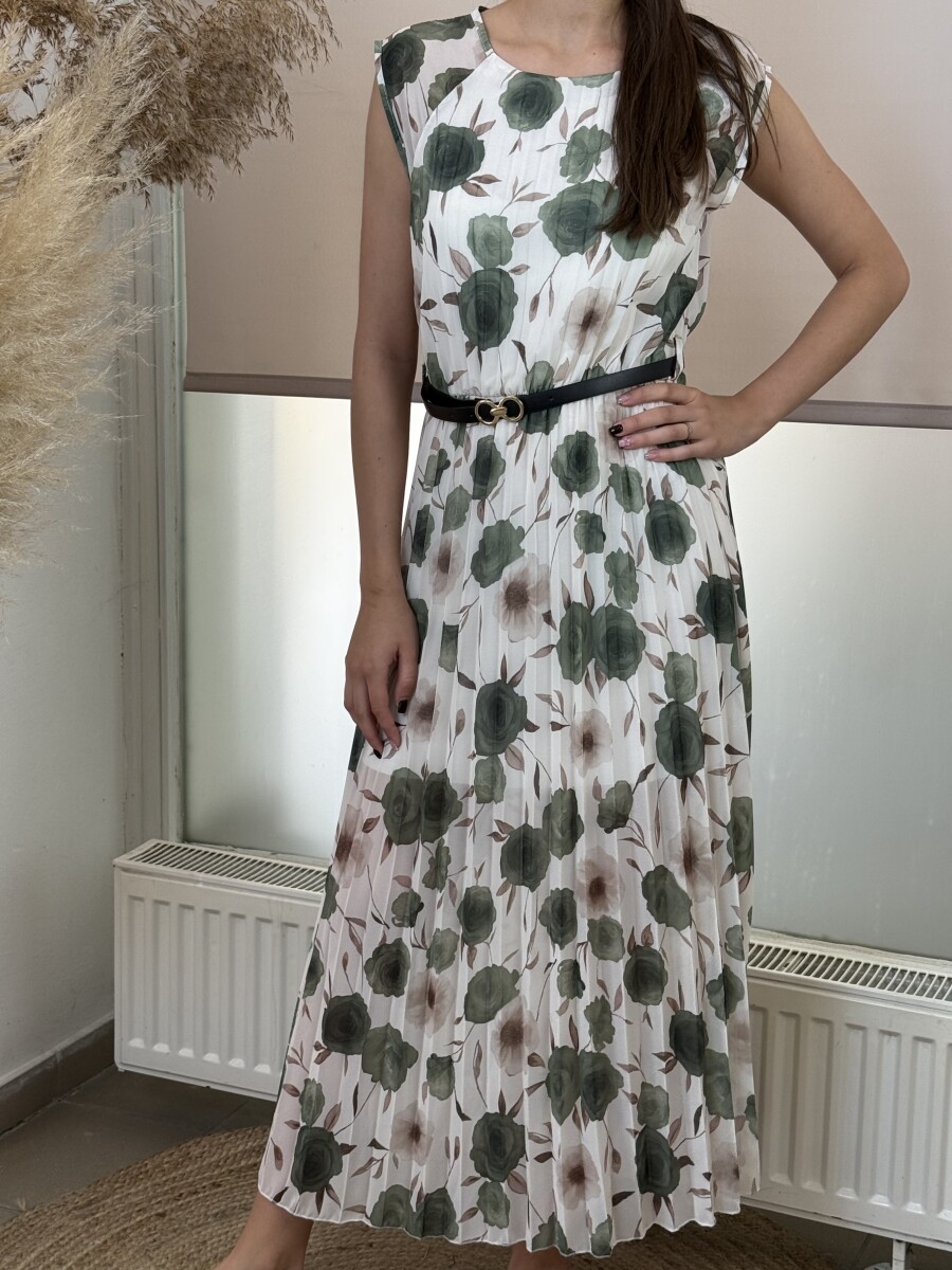 Plisszírozott mintás maxi ruha - khaki - Kép 5