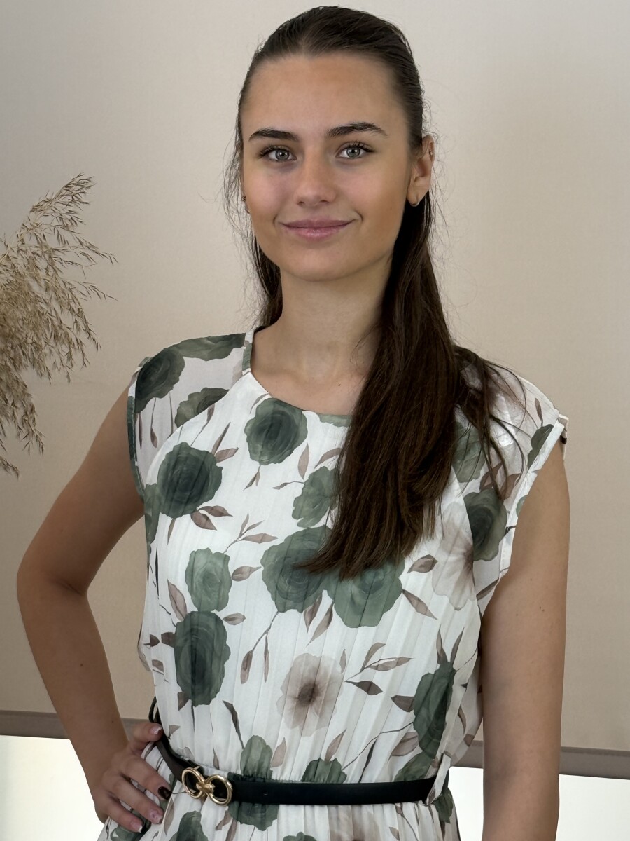 Plisszírozott mintás maxi ruha - khaki - Kép 11