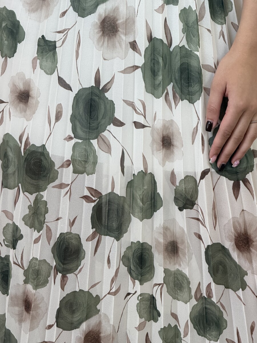 Plisszírozott mintás maxi ruha - khaki - Kép 6