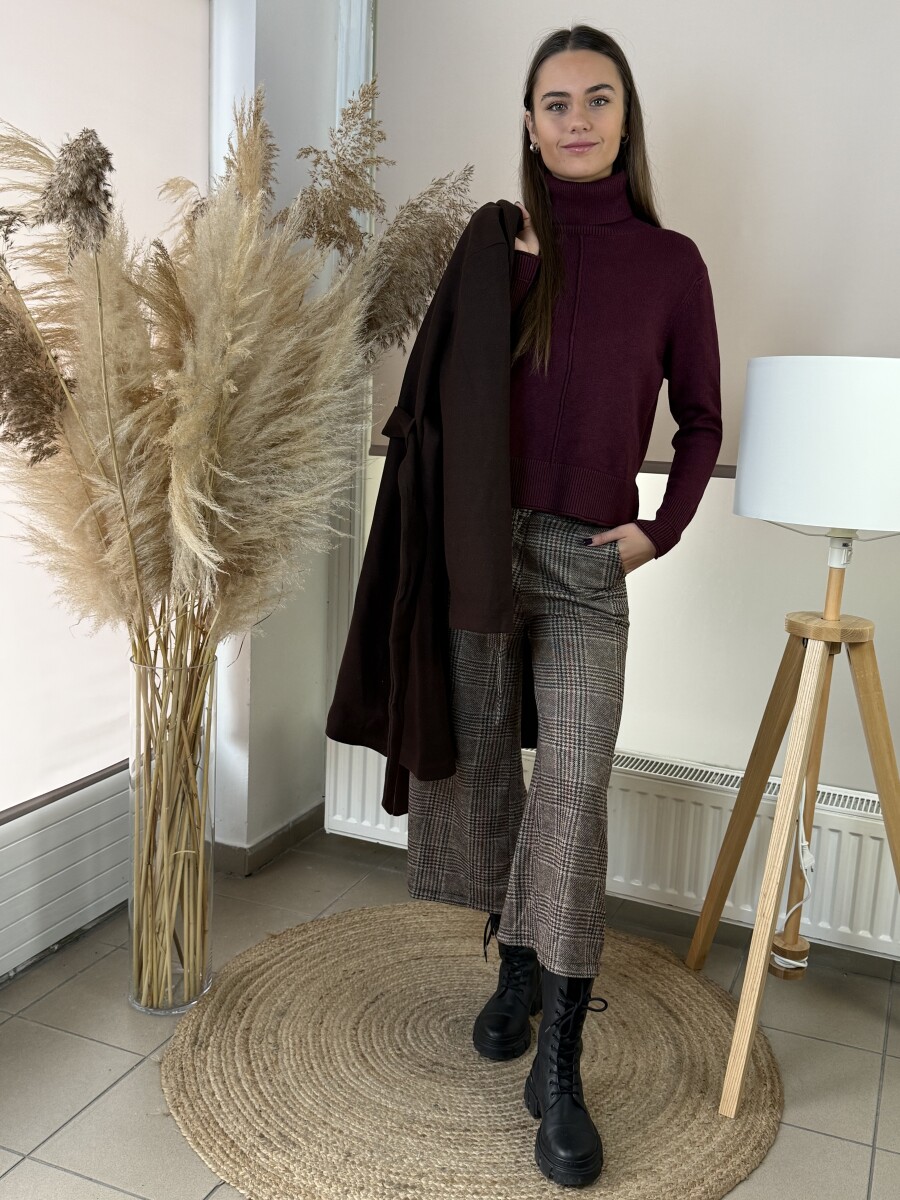 Kockás nadrág - barna - Kép 8