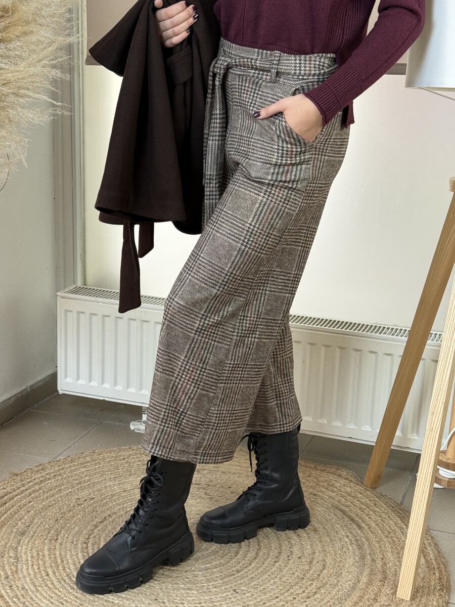 Kockás nadrág - barna - Kép 10