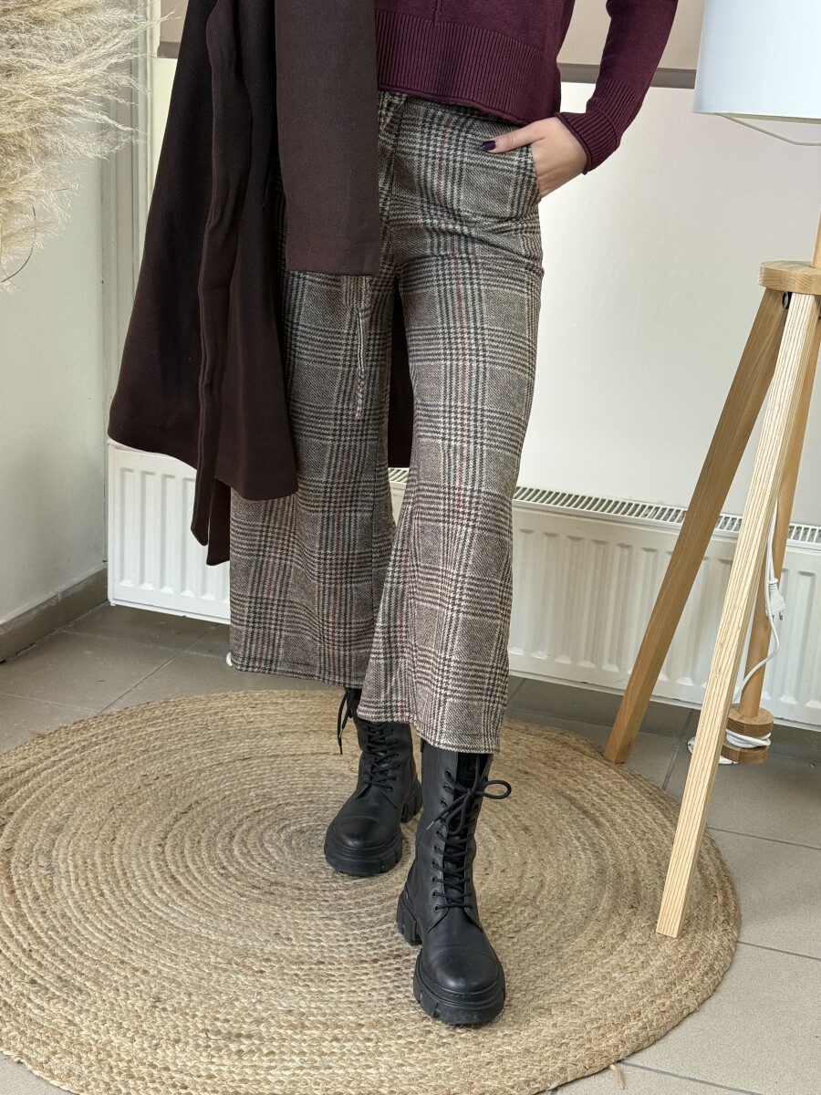 Kockás nadrág - barna - Kép 3