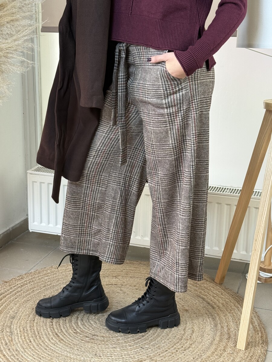 Kockás nadrág - barna - Kép 2