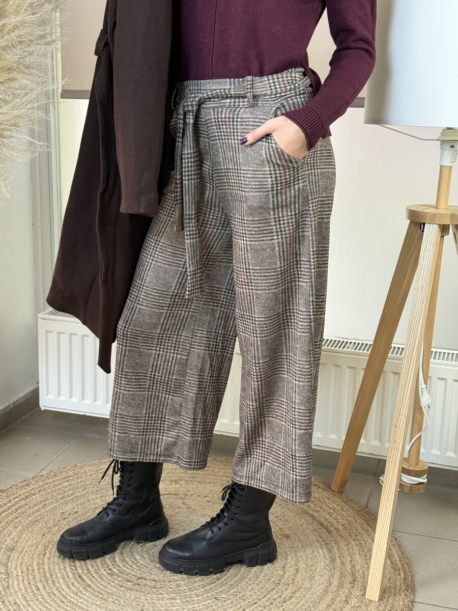 Kockás nadrág - barna - Kép 5