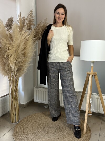 Kockás bőszárú Nadrág - szürke - Kép 19