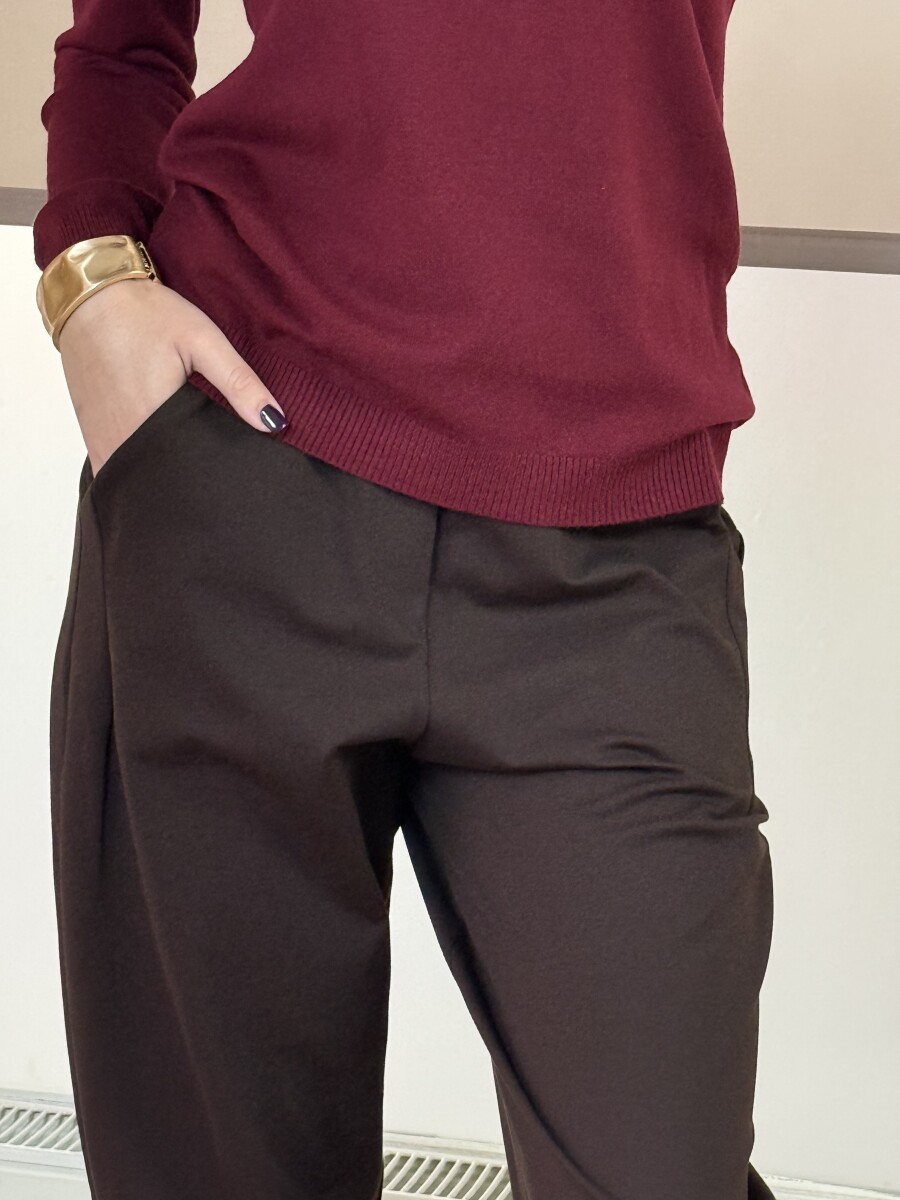 Zsebes mom fit nadrág - csokibarna - Kép 3