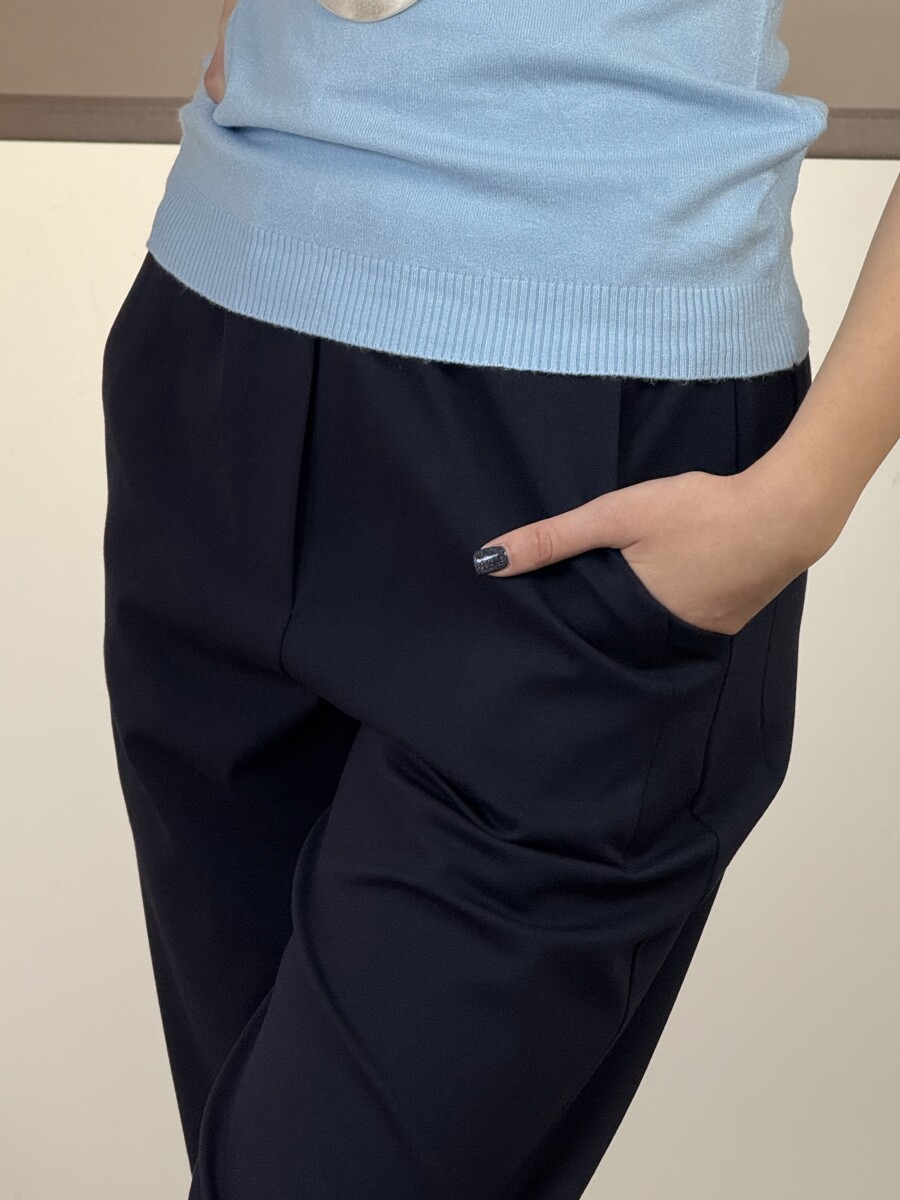 Zsebes mom fit nadrág - sötétkék - Kép 5