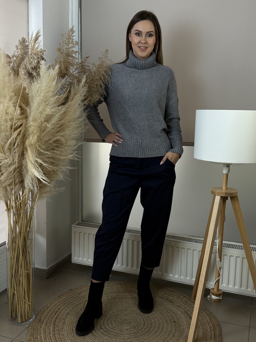 Zsebes mom fit nadrág - sötétkék - Kép 9