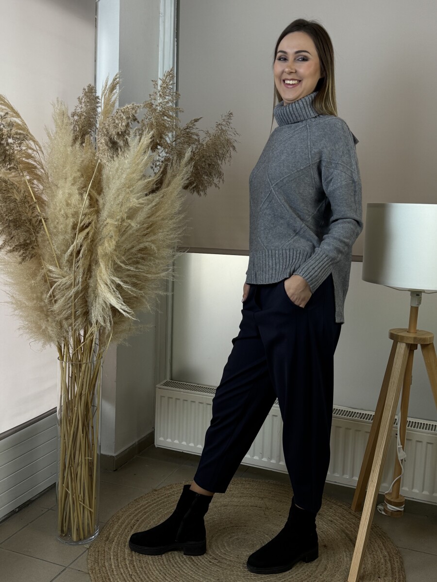 Zsebes mom fit nadrág - sötétkék - Kép 13