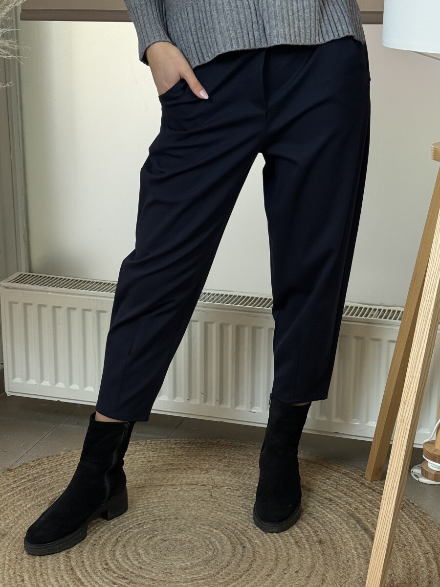 Zsebes mom fit nadrág - sötétkék - Kép 3