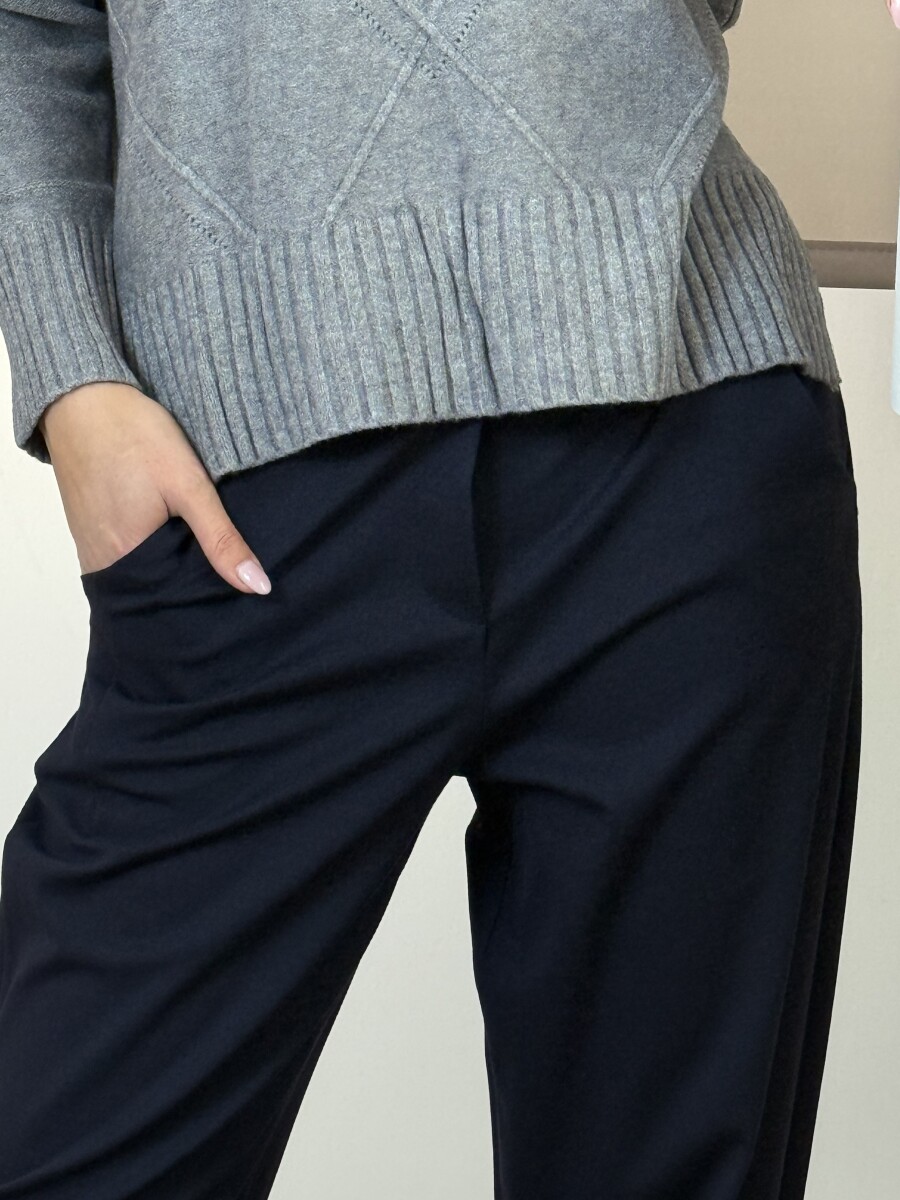 Zsebes mom fit nadrág - sötétkék - Kép 4