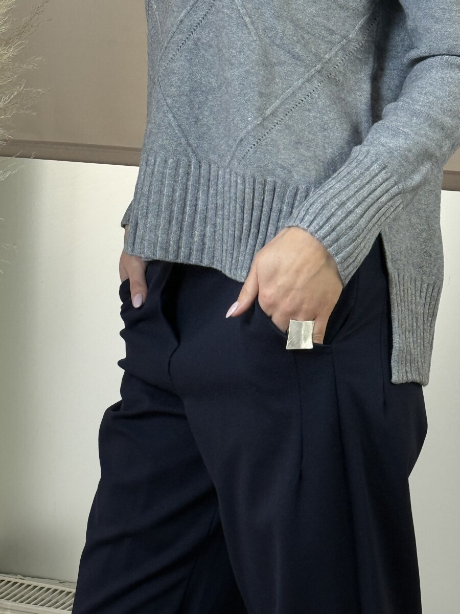 Zsebes mom fit nadrág - sötétkék - Kép 10