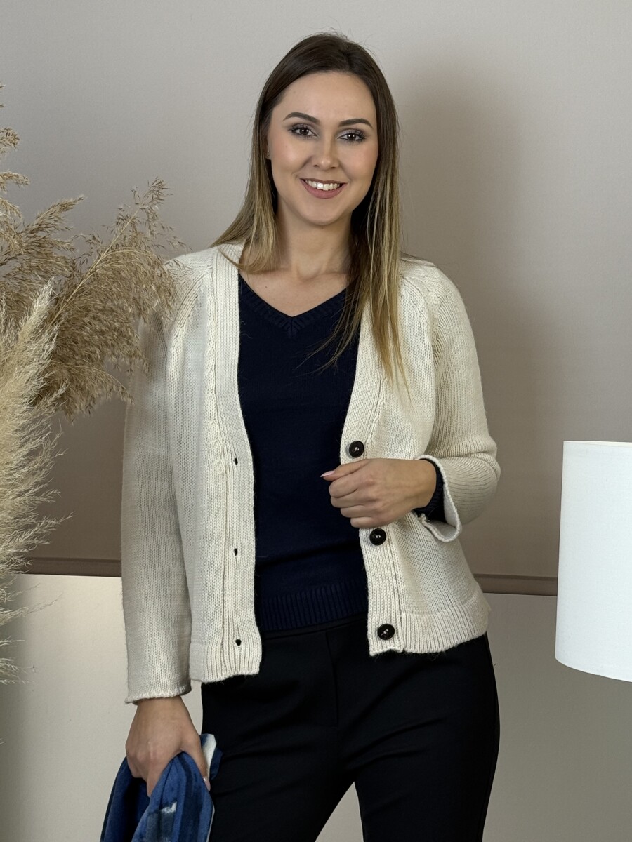 Vastag kardigán - bézs - Kép 10