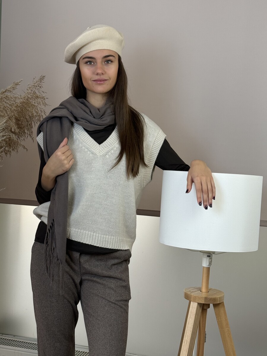 V nyakú mellény - bézs - Kép 12