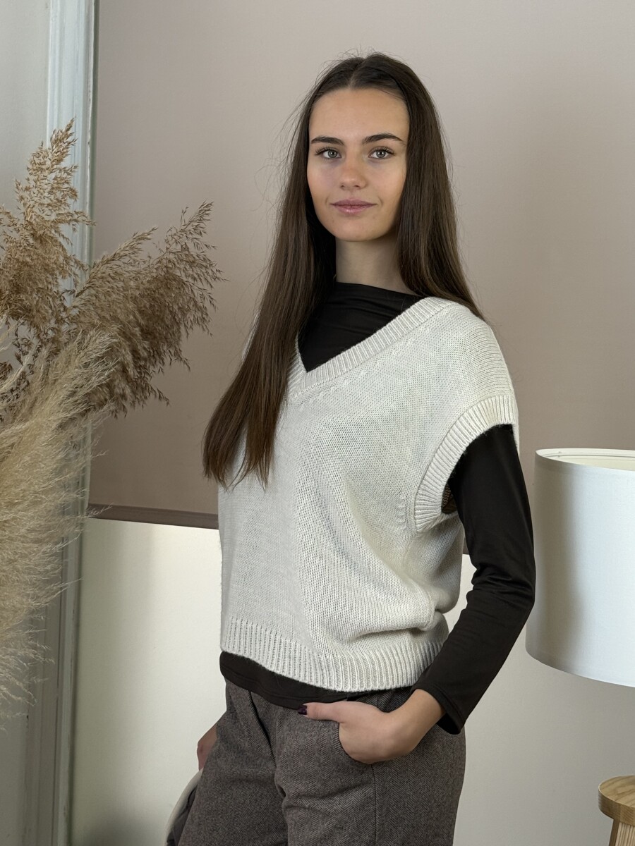 V nyakú mellény - bézs - Kép 2