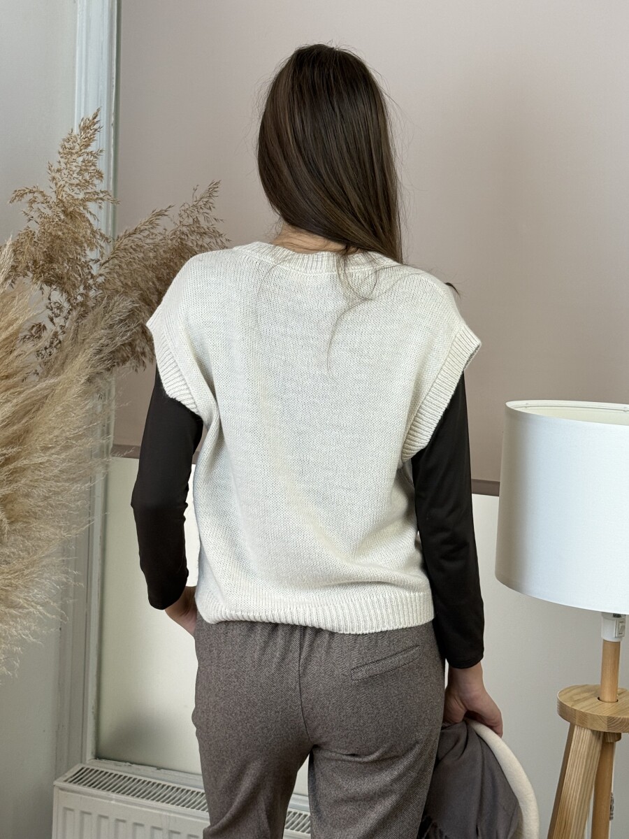 V nyakú mellény - bézs - Kép 14