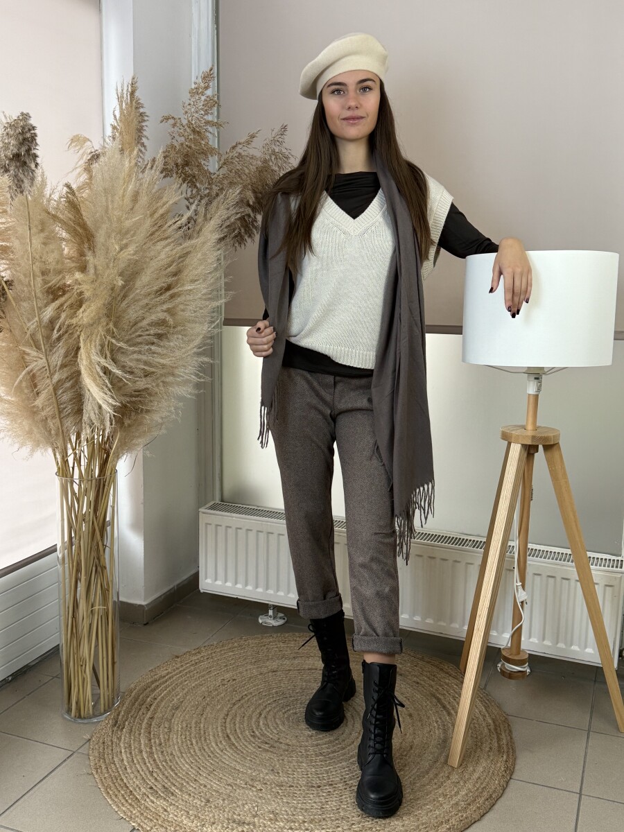 V nyakú mellény - bézs - Kép 3