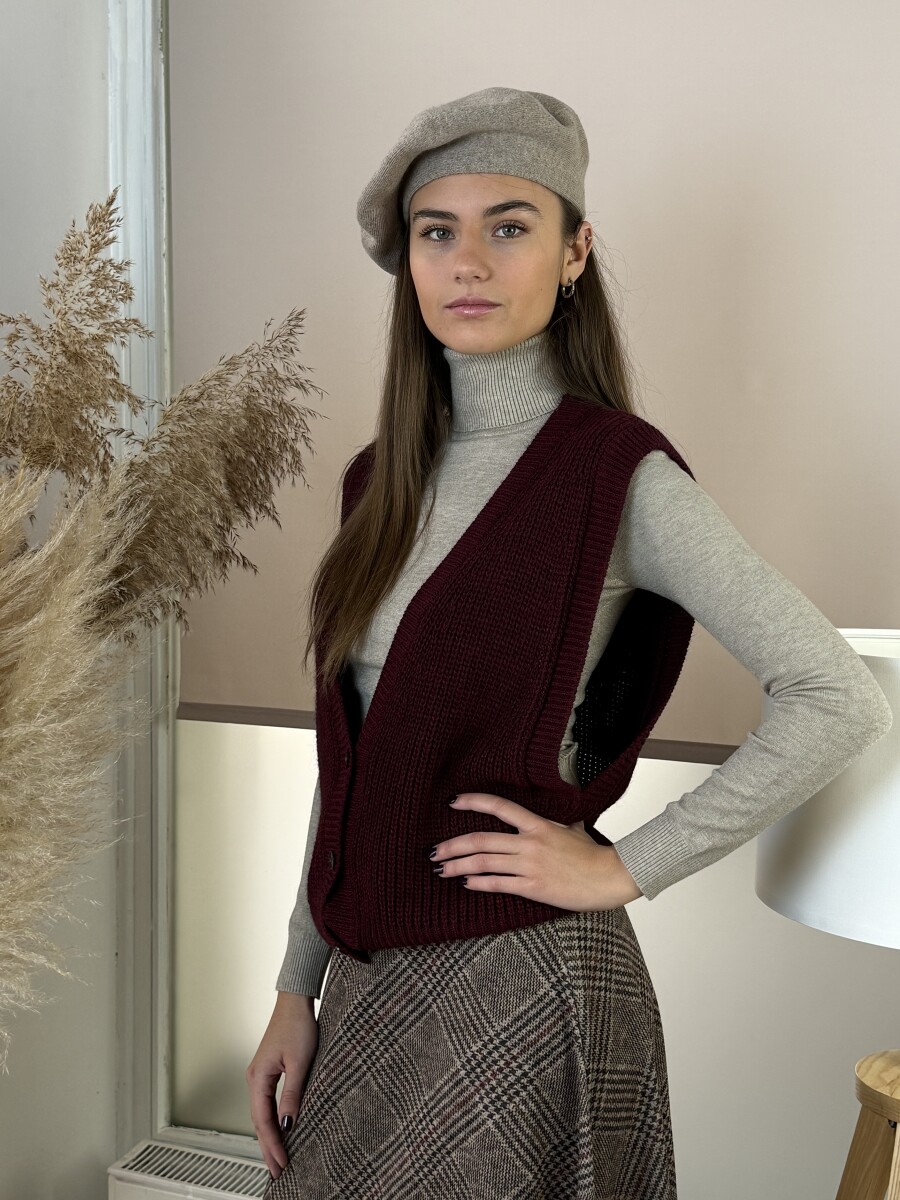 Gombos vastag kötött mellény - bordó - Kép 2