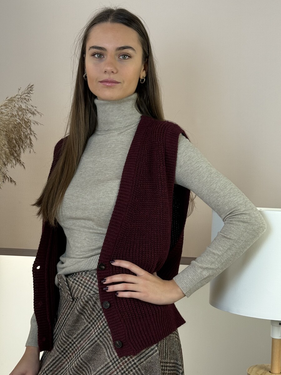 Gombos vastag kötött mellény - bordó - Kép 10