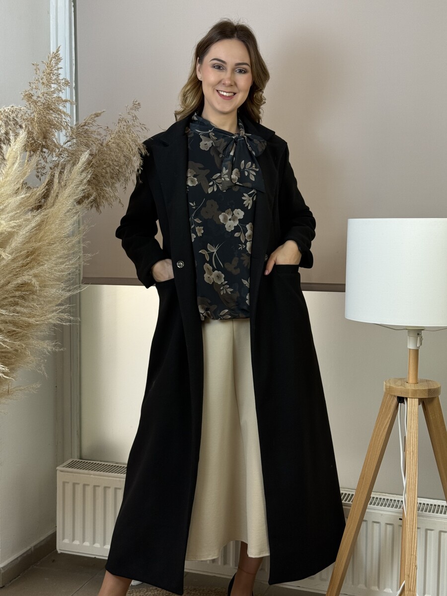 Maxi szövetkabát - fekete - Kép 8