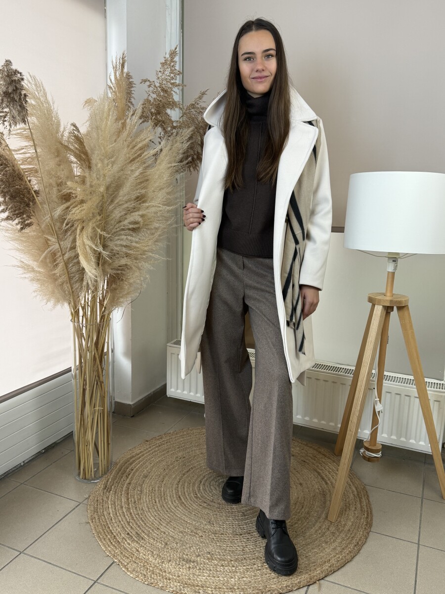 Öves bőszárú szövet nadrág - barna - Kép 5