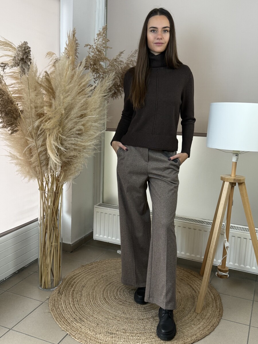 Öves bőszárú szövet nadrág - barna - Kép 1