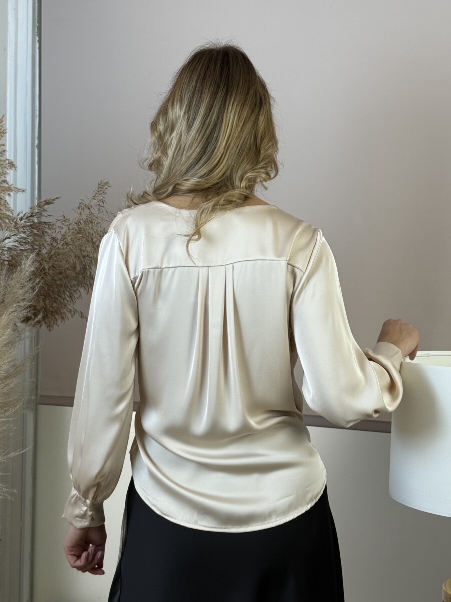 Átlapolt szatén hatású blúz - bézs - Kép 13