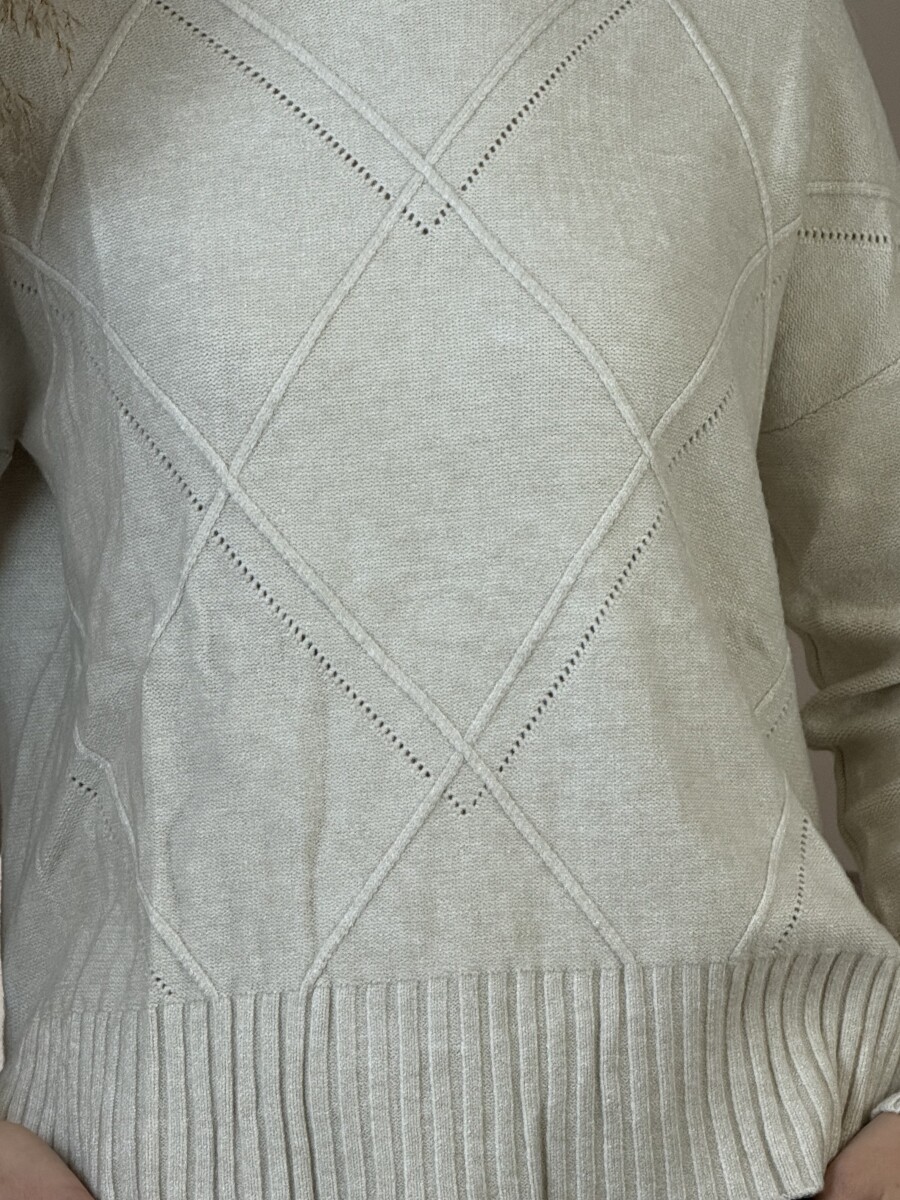 Vastag garbó rombusz mintával - bézs - Kép 4