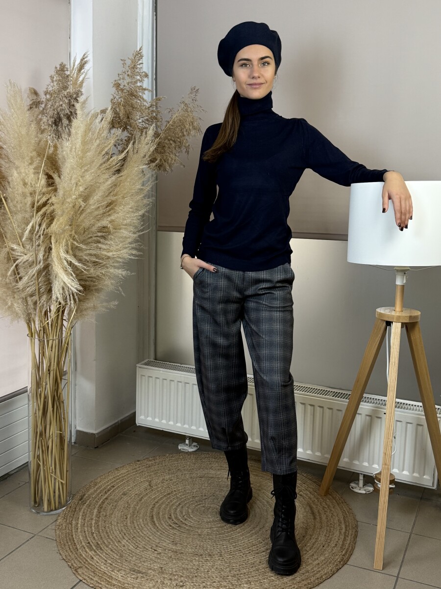 Kockás mom fit nadrág