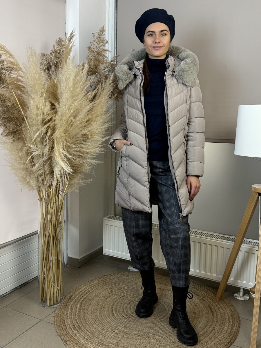 Kockás mom fit nadrág - szürke - Kép 5