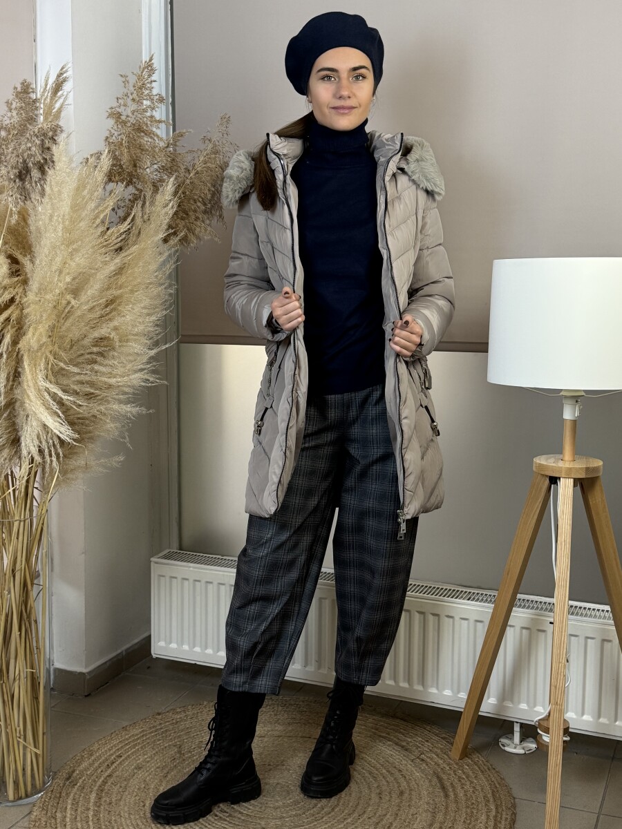 Kockás mom fit nadrág - szürke - Kép 9