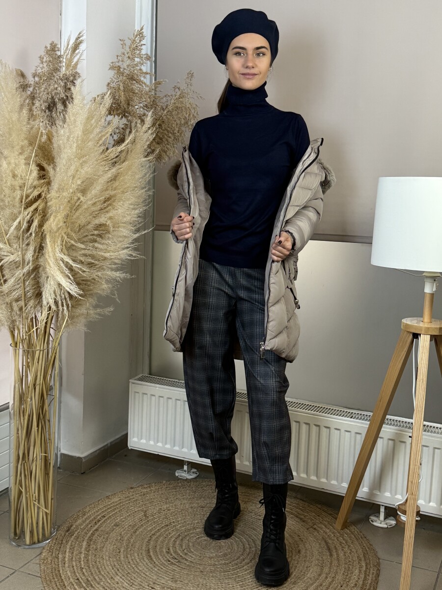 Kockás mom fit nadrág - szürke - Kép 13