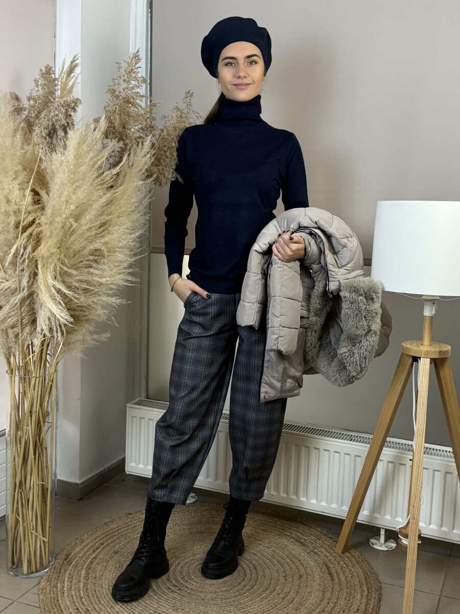 Kockás mom fit nadrág - szürke - Kép 15