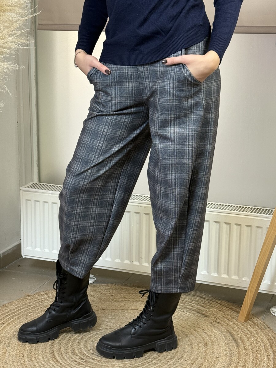 Kockás mom fit nadrág - szürke - Kép 3