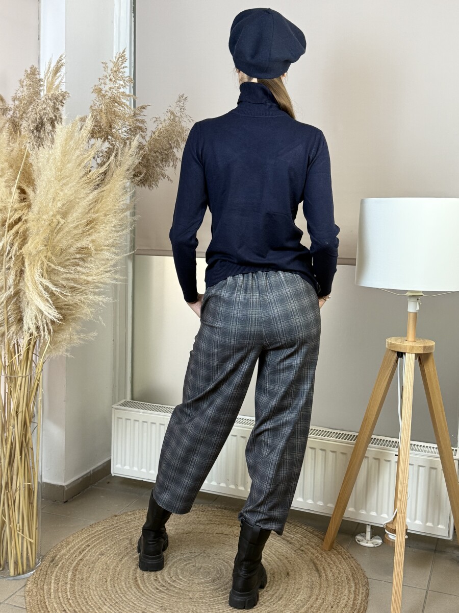 Kockás mom fit nadrág - szürke - Kép 10