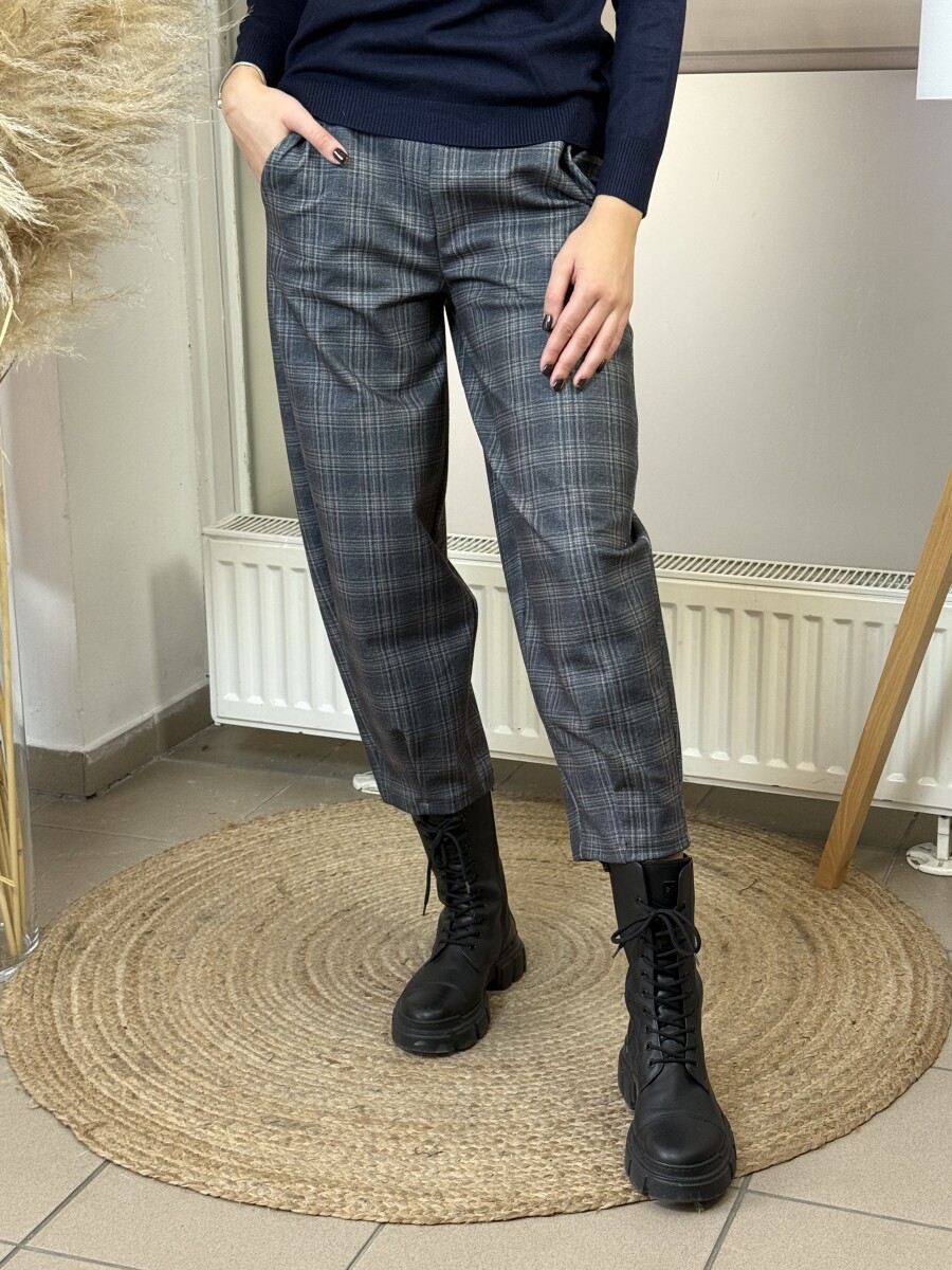 Kockás mom fit nadrág - szürke - Kép 4