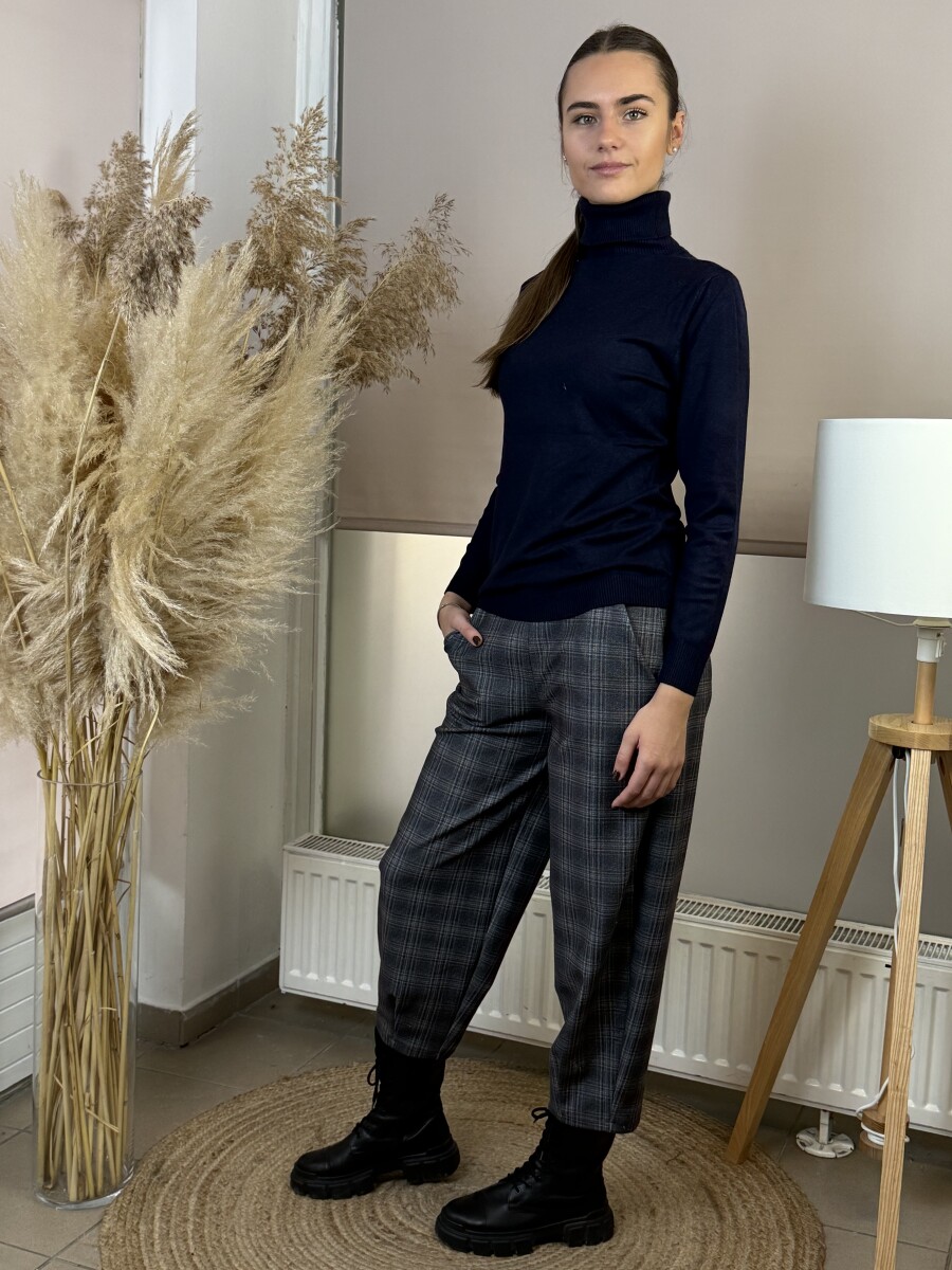 Kockás mom fit nadrág - szürke - Kép 6