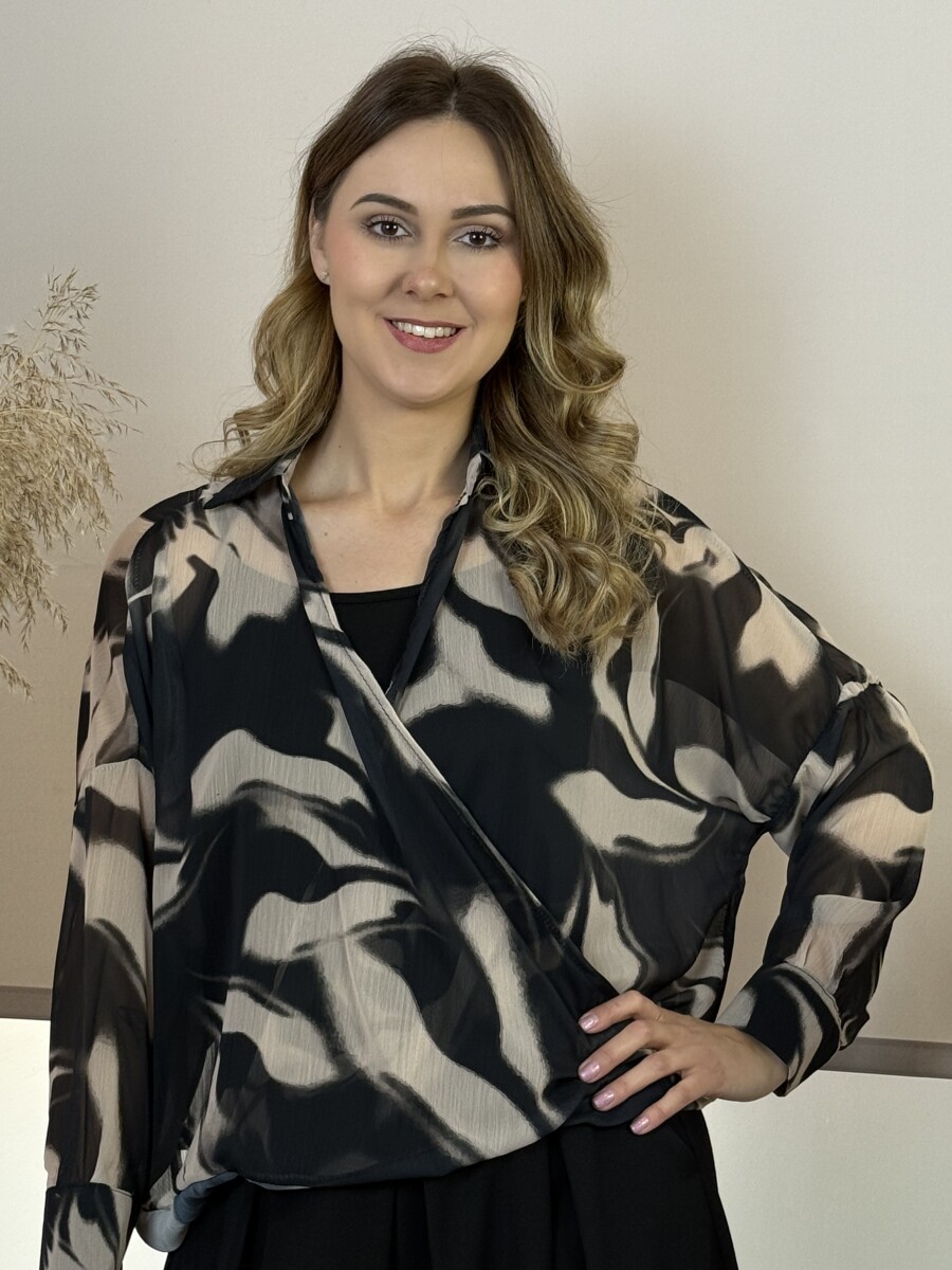 Átlapolt mintás blúz - homok - Kép 9