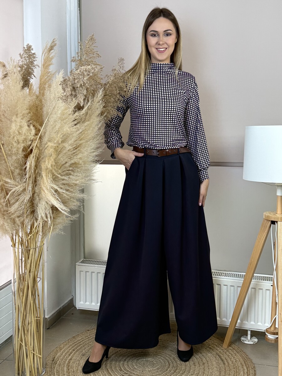 Öves nadrágszoknya - sötétkék - Kép 15