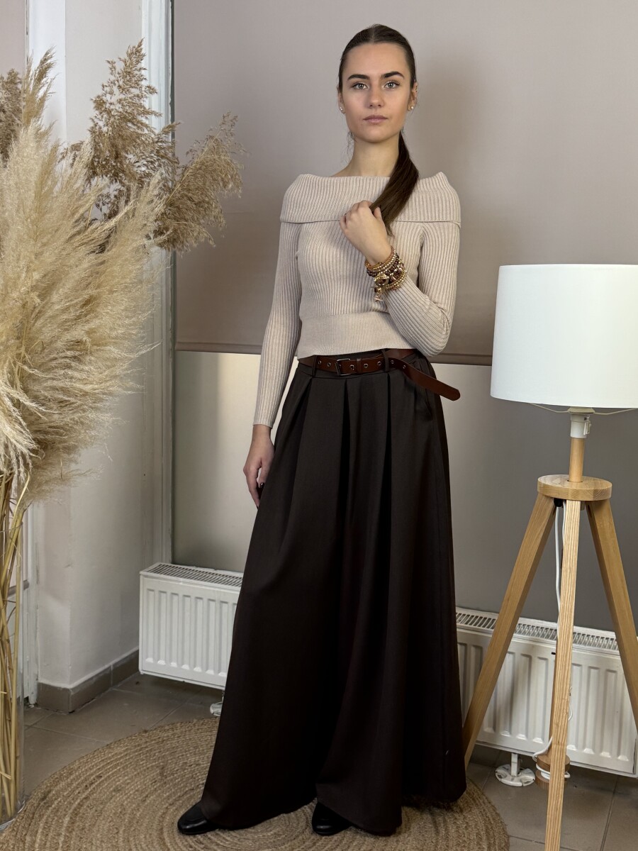 Öves nadrágszoknya - barna - Kép 12