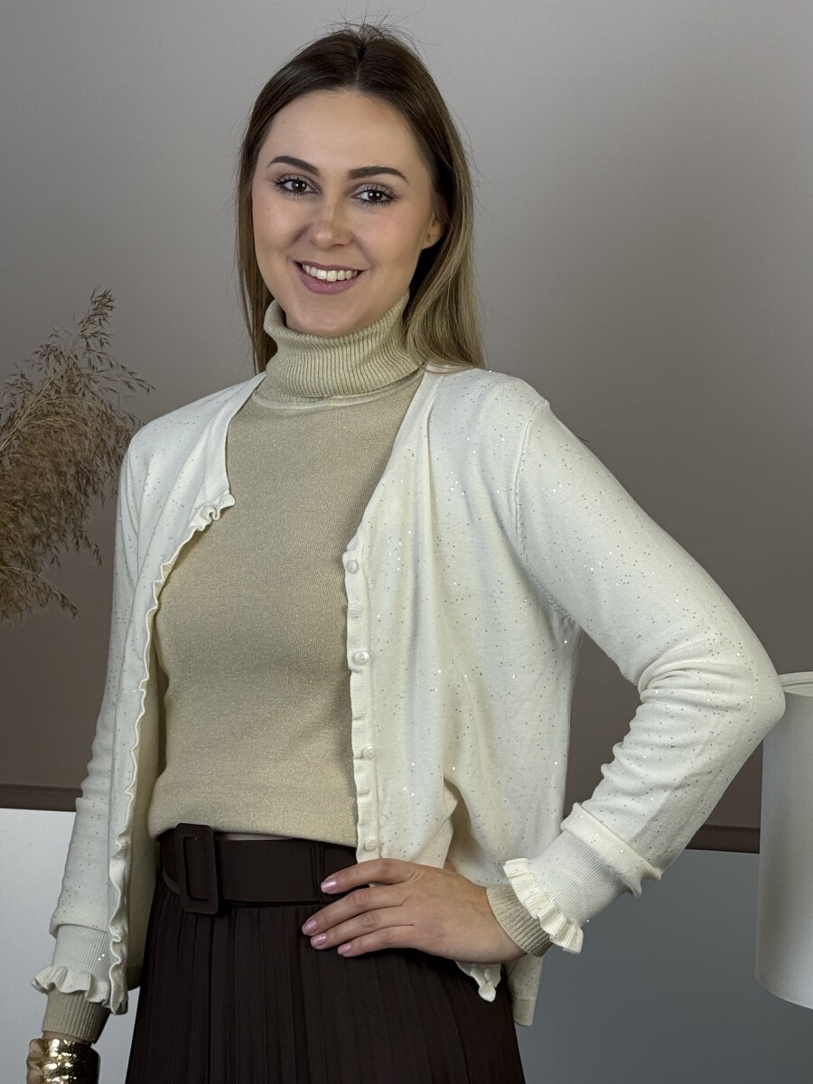 Fodros kardigán - krém - Kép 11