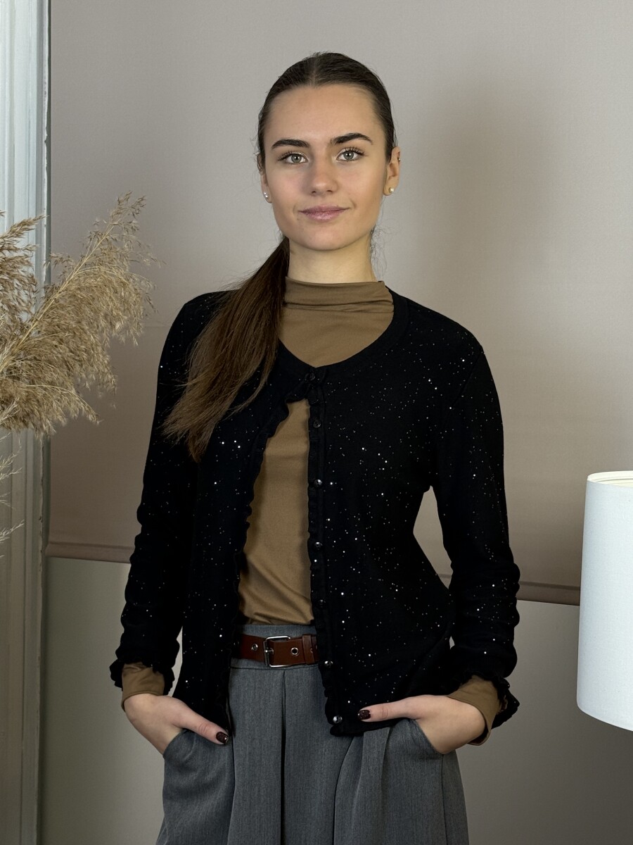 Fodros kardigán - fekete - Kép 2