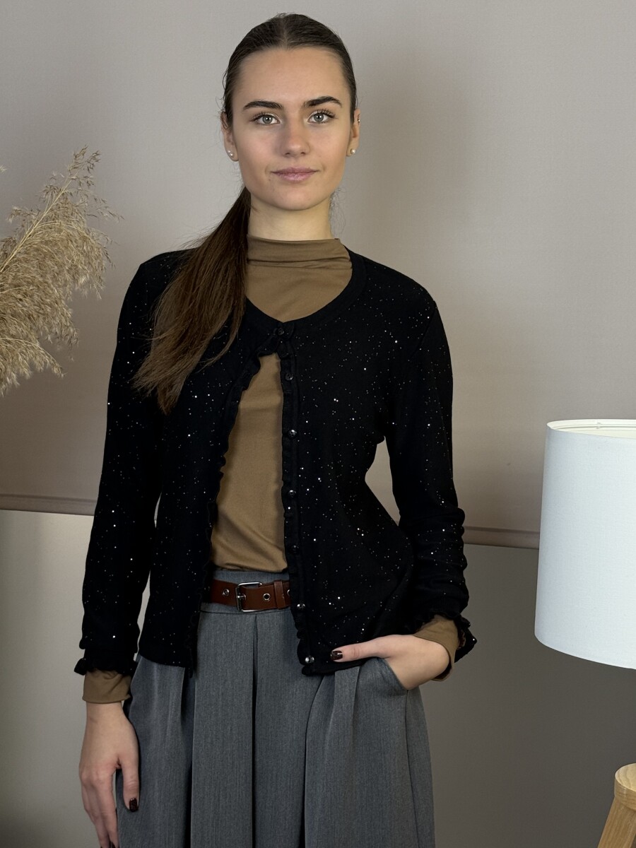 Fodros kardigán - fekete - Kép 6