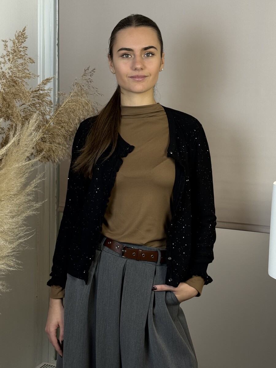 Fodros kardigán - fekete - Kép 8