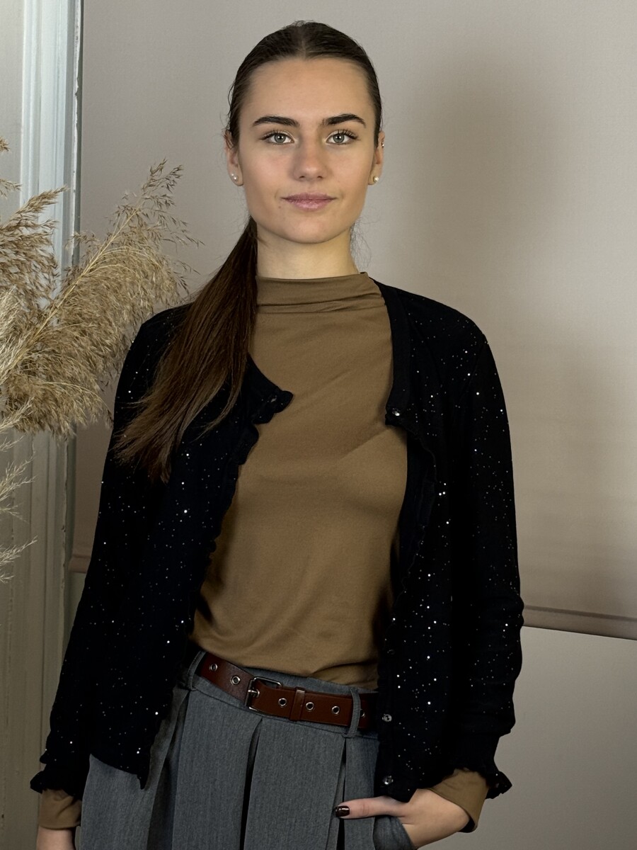 Fodros kardigán - fekete - Kép 14