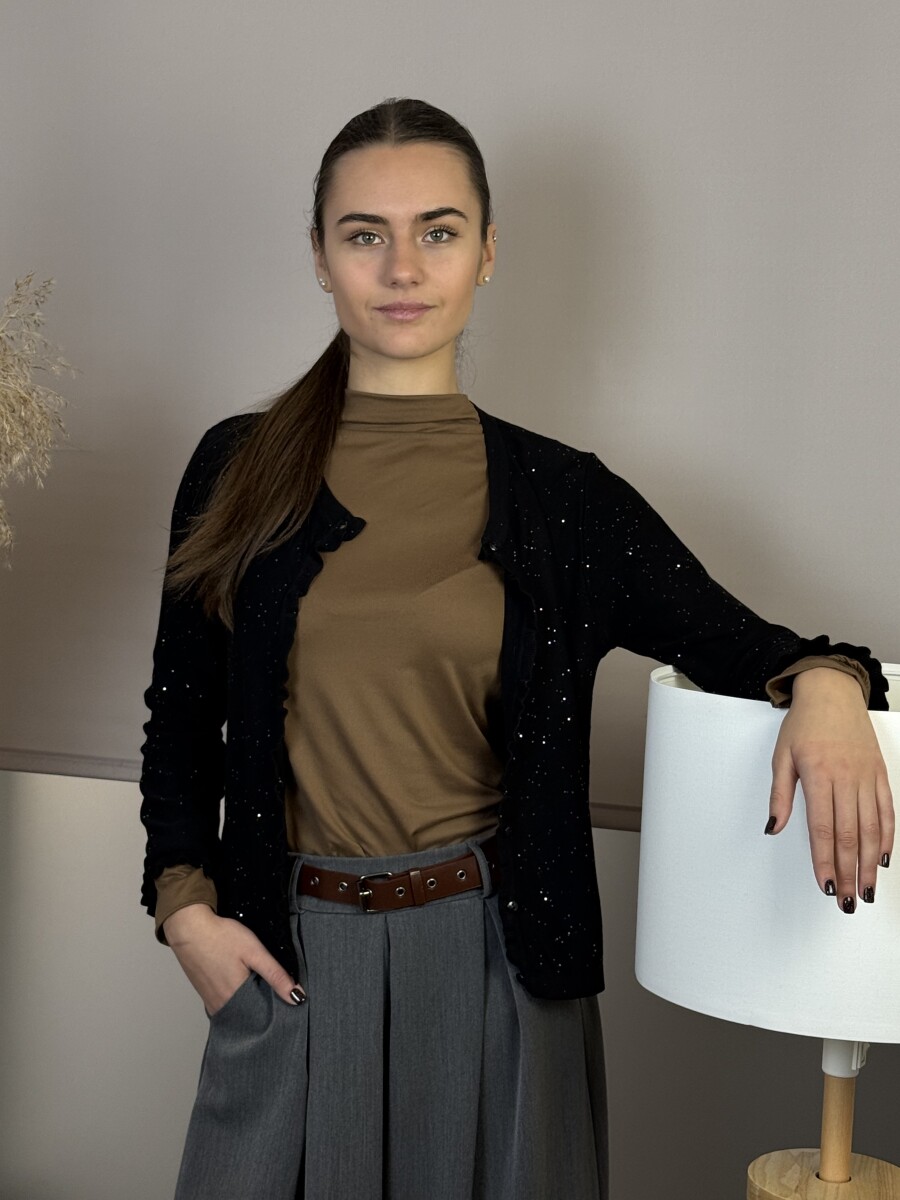 Fodros kardigán - fekete - Kép 9